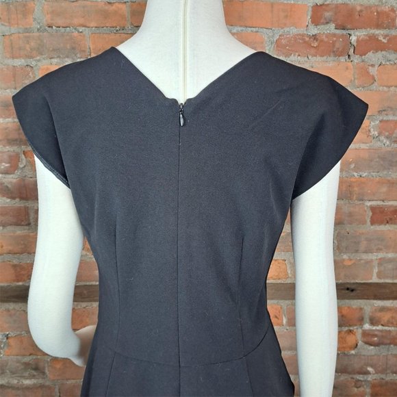 ABS Essentials Sheath Dress Black Career Cocktail Wardrobe Basic V-Neck Sz 8 - Picture 5 of 6